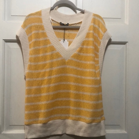 ZARA knit sleeveless oversized knit V- neck top stripes yellow size small - Picture 1 of 7